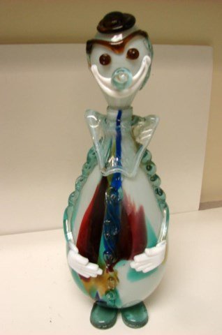 Murano Hand Blown Glass Clown Decanter: Murano Hand Blown Glass Clown Decanter, 17" tall; no chips.