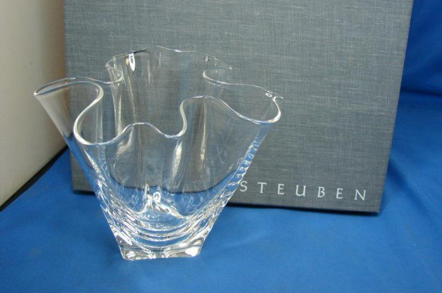 Steuben Handkerchief Vase: Steuben Handkerchief Vase approx. 5" tall and 6" diameter, in like new condition with Original Box.