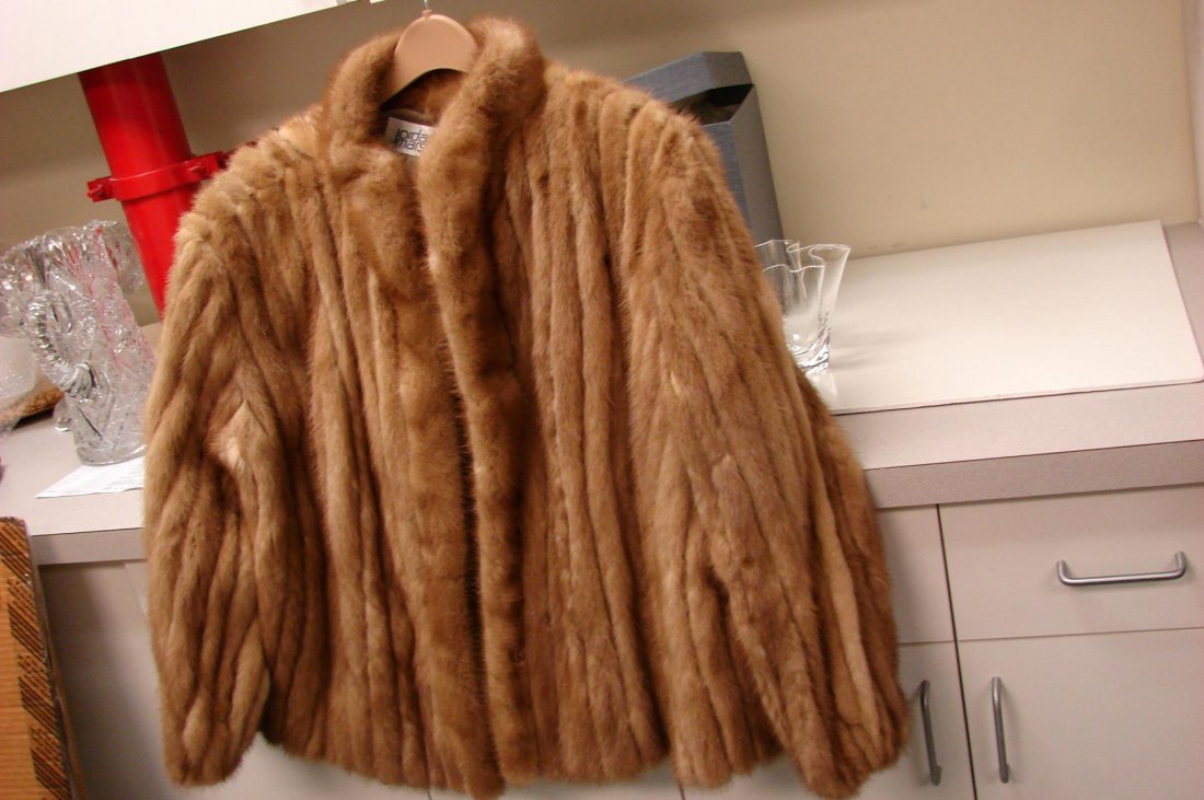 Lady's Vintage Mink Jacket - light brown: Lady's Vintage Mink Jacket - light brown from Jordan Marsh; length 26", 19" from shoulder to shoulder, sleeve = 22". About a size 10.