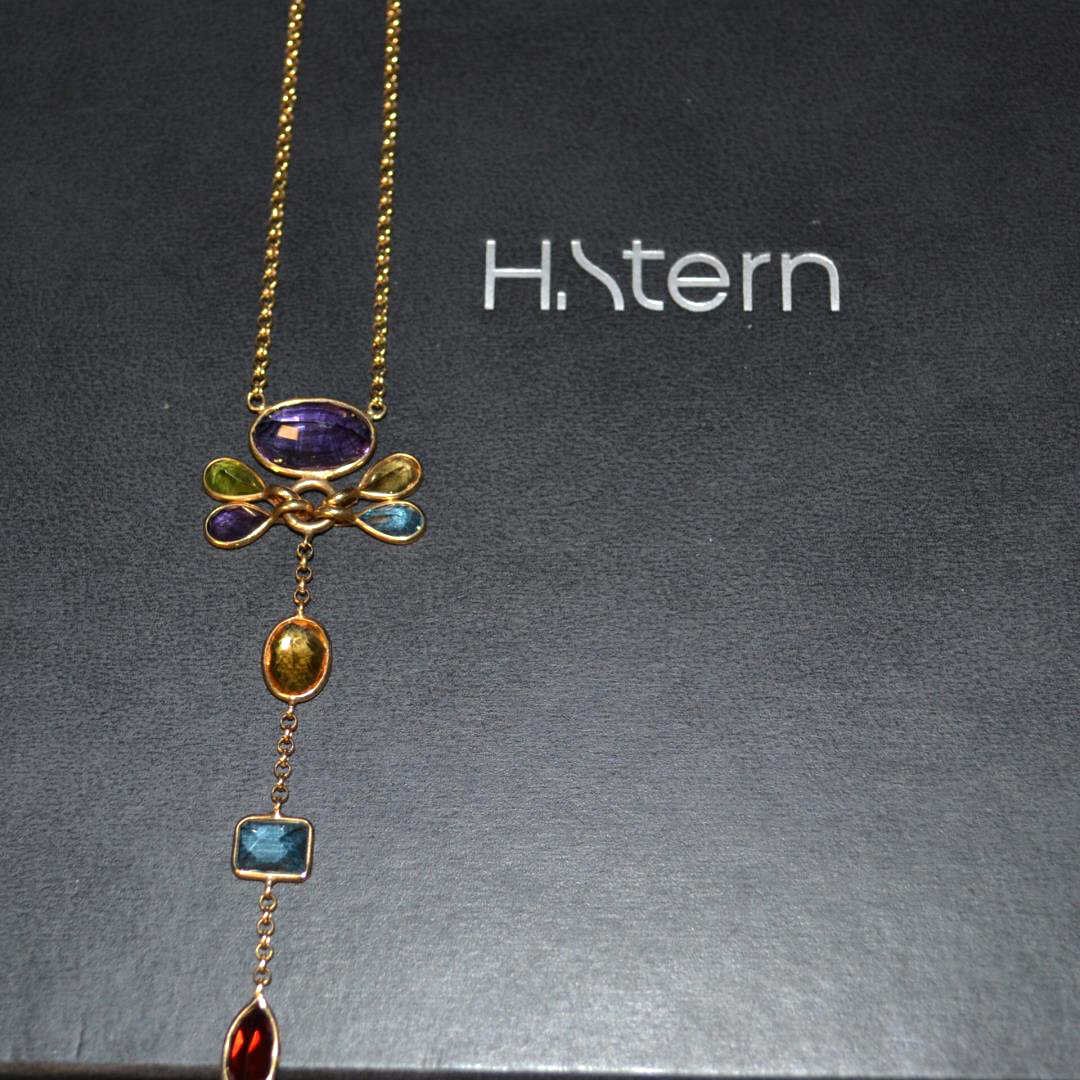 14kyg Multi Colored Stone Necklace H. Stern: 14kyg multi colored stone necklace by H. Stern with amethyst, citrine, topaz, garnet and peridot drop, 3" in length, 16" overall. 9.9gm