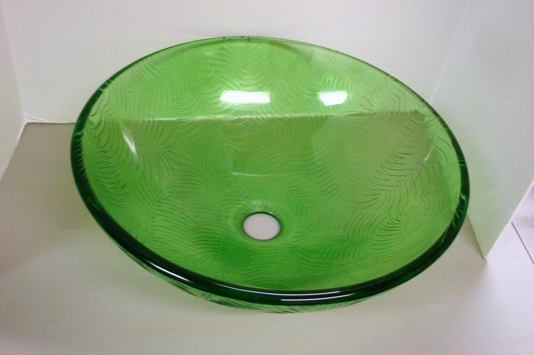 Heavy Green Glass Sink Basin: Heavy Green Glass Sink Basin, 16.5" diameter; never used.