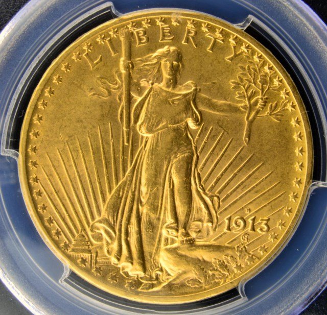 1913 D $20 Saint Gaudens Gold Dbl. Eagle PCGS AU58: 1913 D $20 Saint Gaudens Gold Double Eagle PCGS AU 58