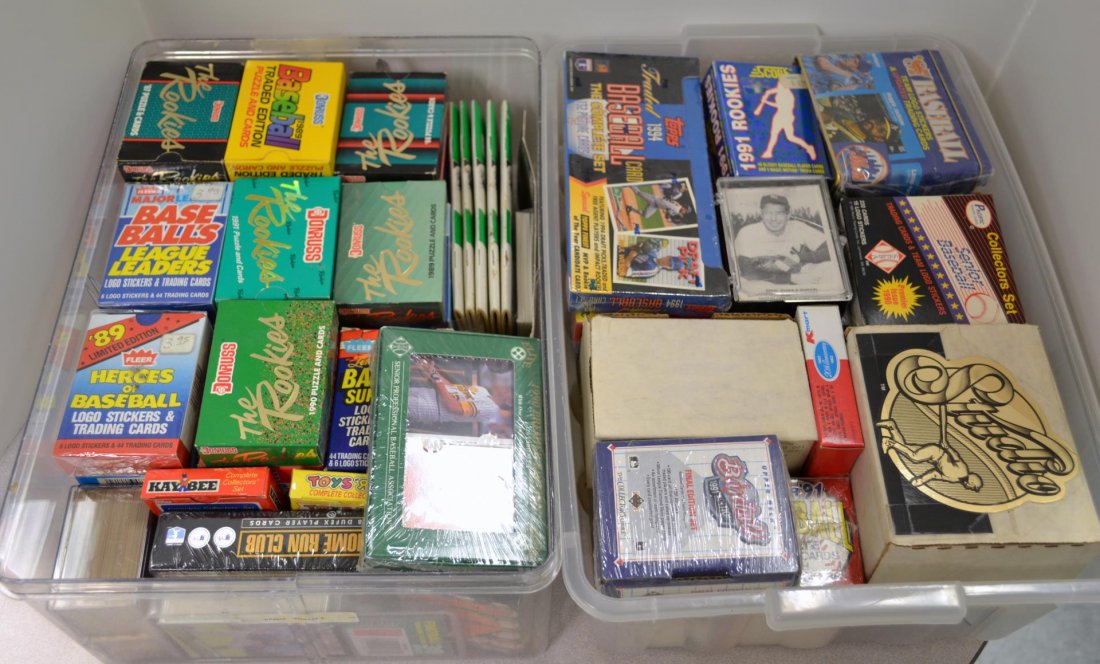 Large Lot of 68 Mini Baseball & Football Sets: Large Lot of 68 Mini Baseball & Football Cards Rookie & Trade Sets - Upper Deck, Fleer, Score, Topps, Kaybee, Donruss, Revco, Rite Aid, K-Mart, Treat, & Toys "R" Us. Plus 20 Decks of Baseball Playing 
