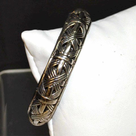 Sterling Bamboo Cuff Bracelet By John Hardy: Sterling bamboo takraw cuff bracelet by John Hardy, hinged opening and like new condition.