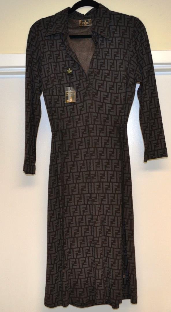 New with tags Fendi dress: New with tags Fendi dress with Zucca logo. Size I 48, D 42, Inch 34, F 48.