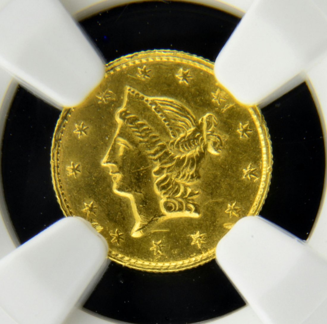 1853 Round Lib 50c CA Gold BG-429 NGC UNC Det RFJ: 1853 Round Liberty Head Half Dollar California Gold BG-429 NGC Uncirculated Details Removed from Jewelry