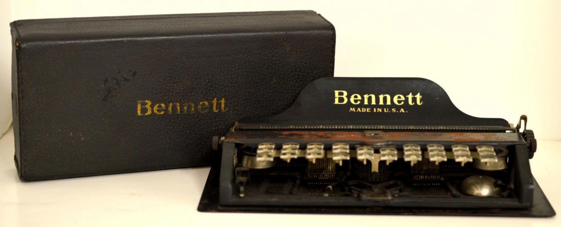 1910 Bennett Mini Typewriter with Leather Case: 1910 Bennett Portable Mini Typewriter with Leather Case. The smallest keyboard ever produced. The typewriter that would fit in your pocket. Measuring 25 x 10 x 3 cm it is a true predecessor of the pal