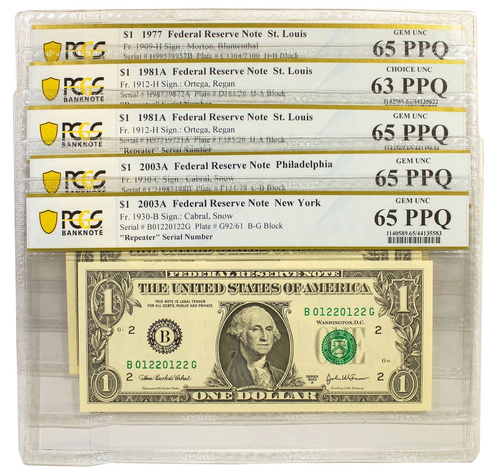 5 PCS PCGS Repeater Serial Number $1 FRN's (1 of 1)
