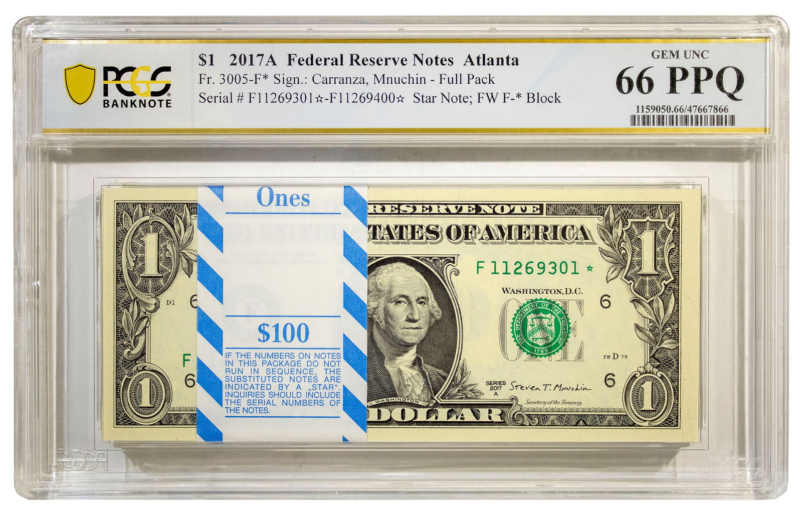 PCGS Gem-66 2017-A Bank-wrapped $1 Star Notes (1 of 2)