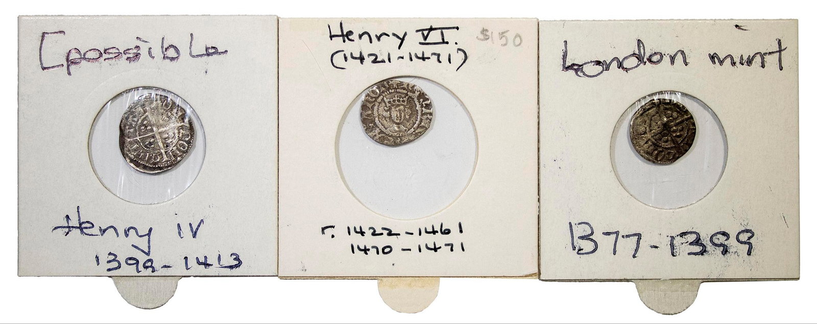 England. Trio of Fine to VF Silver Halfpennies: All London Mint. Includes issues of: Richard II (1377-1399); Henry IV (1399-1413); and Henry VI (1421-1471). Neat and intriguing. (Total: 3 pieces)