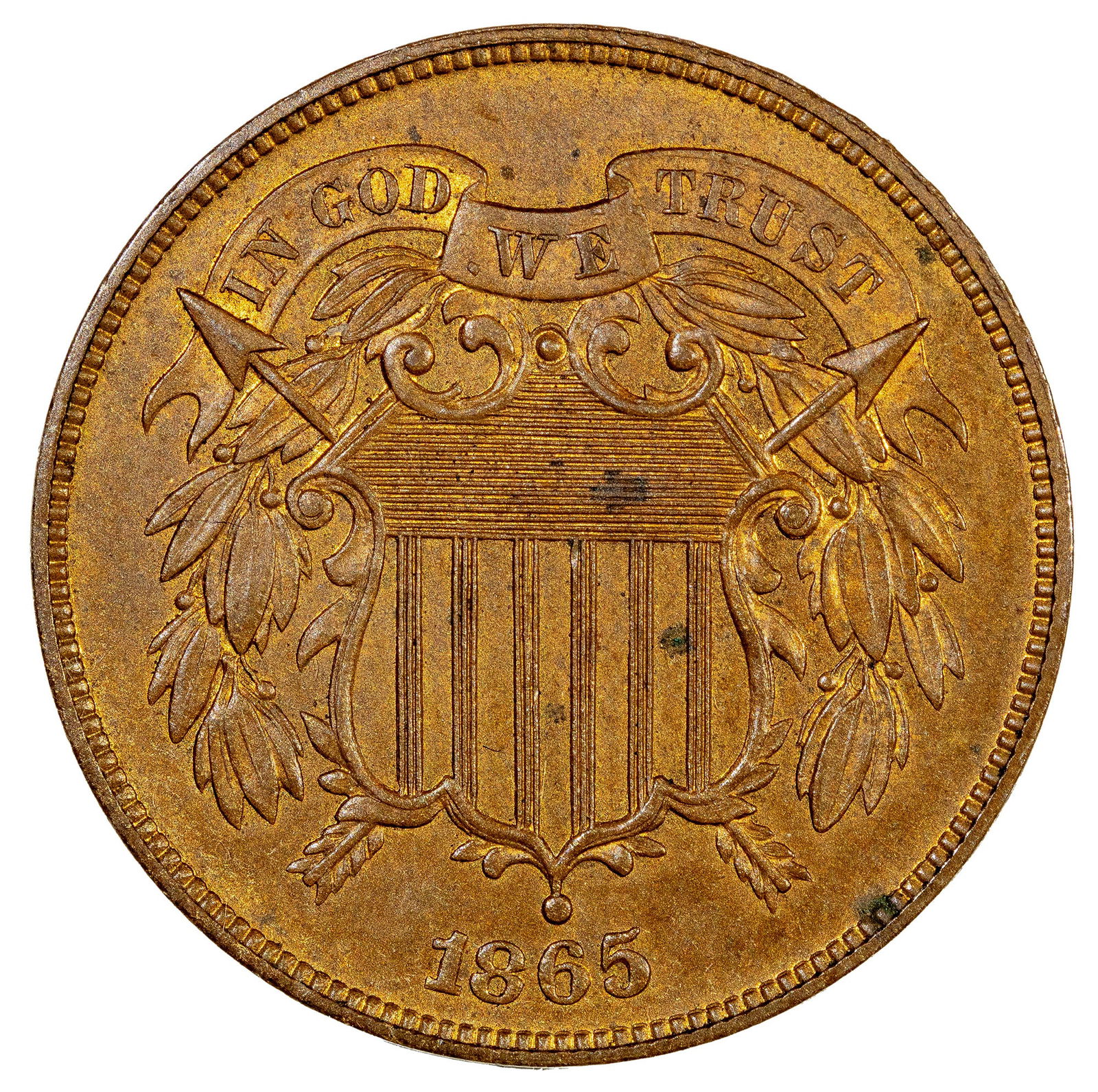 Proof 1865 Two Cents With Counterstamp (1 of 2)