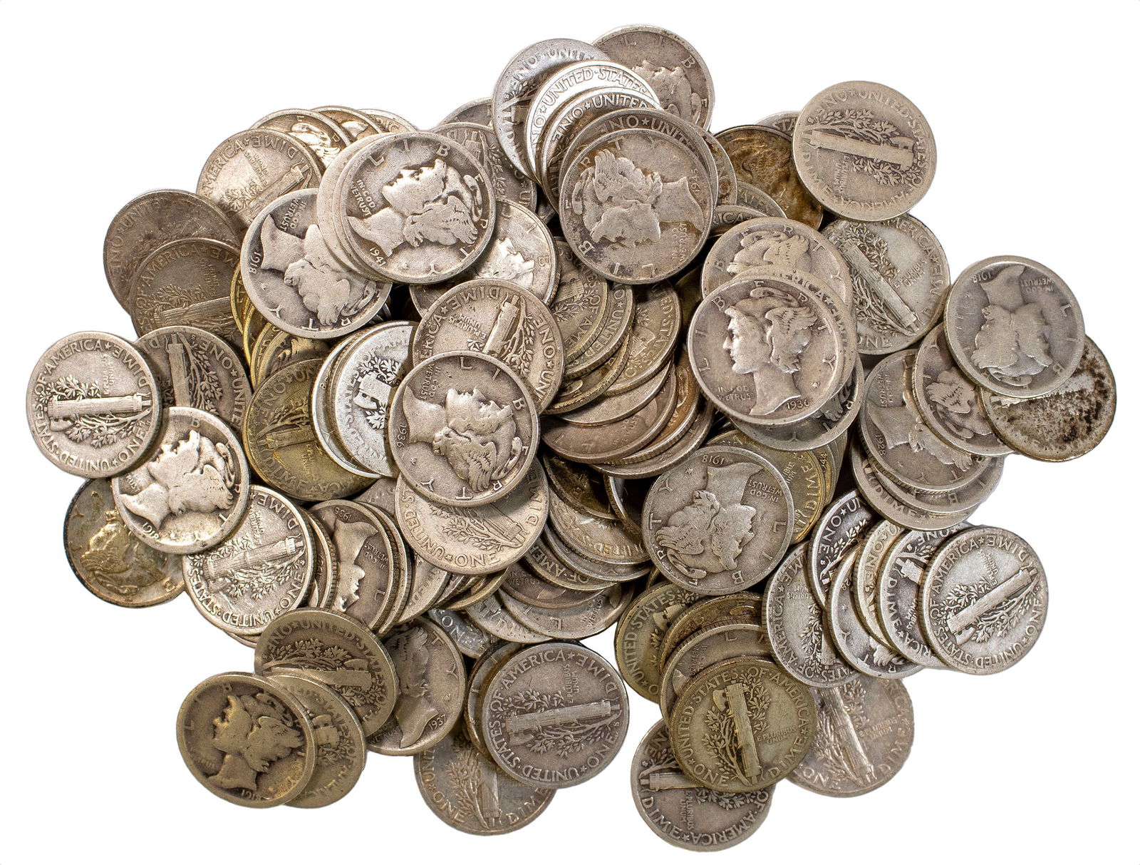 100 Pieces Circulated Mercury Dimes (1 of 1)
