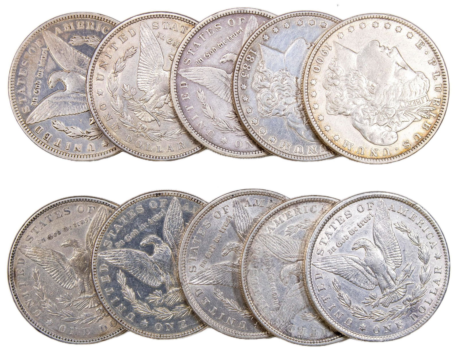 10 Pieces Cleaned Pre-21 Morgan Dollars (1 of 1)
