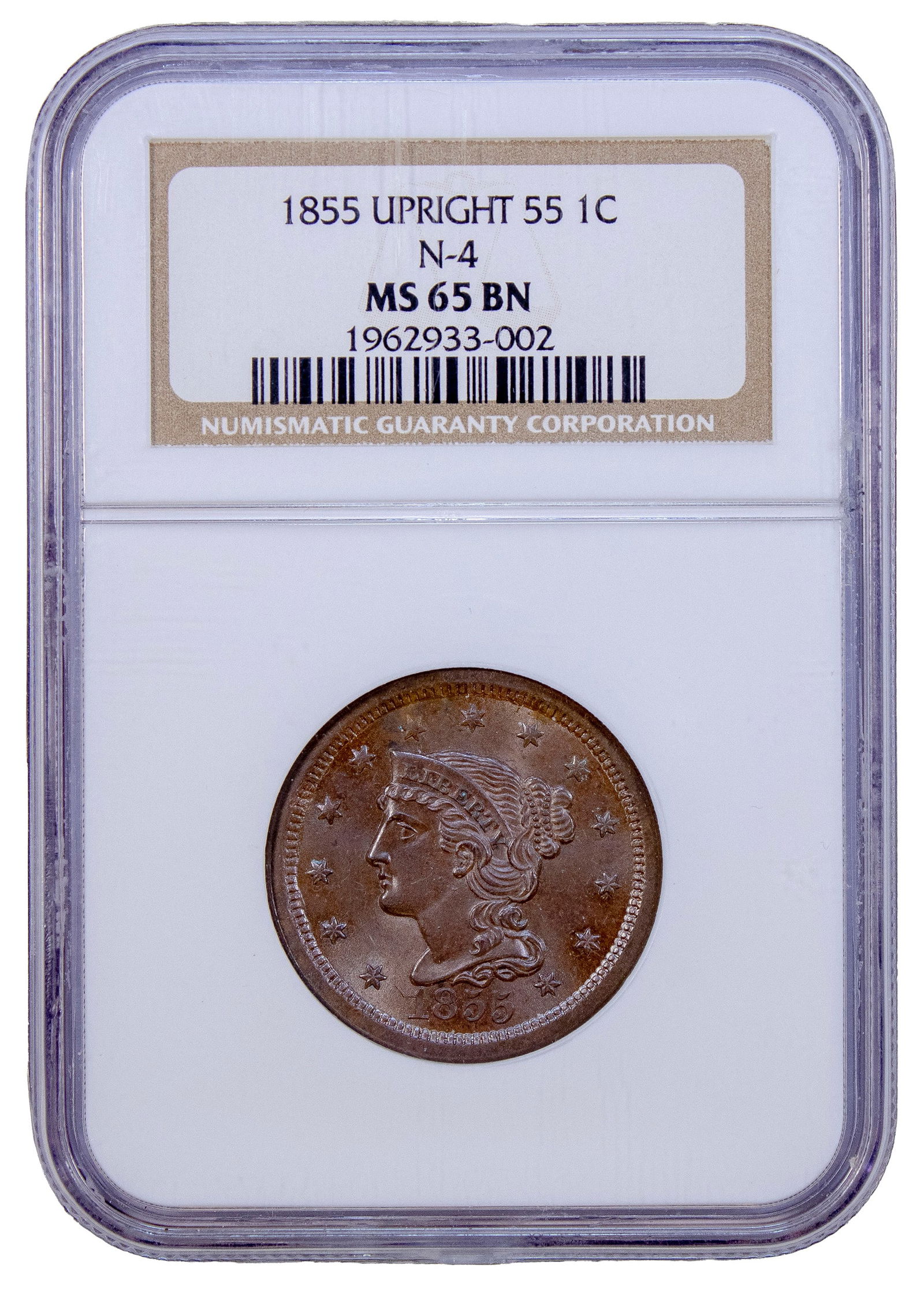 Impressive NGC MS-65 BN 1855 Upright 5 Large Cent (1 of 2)