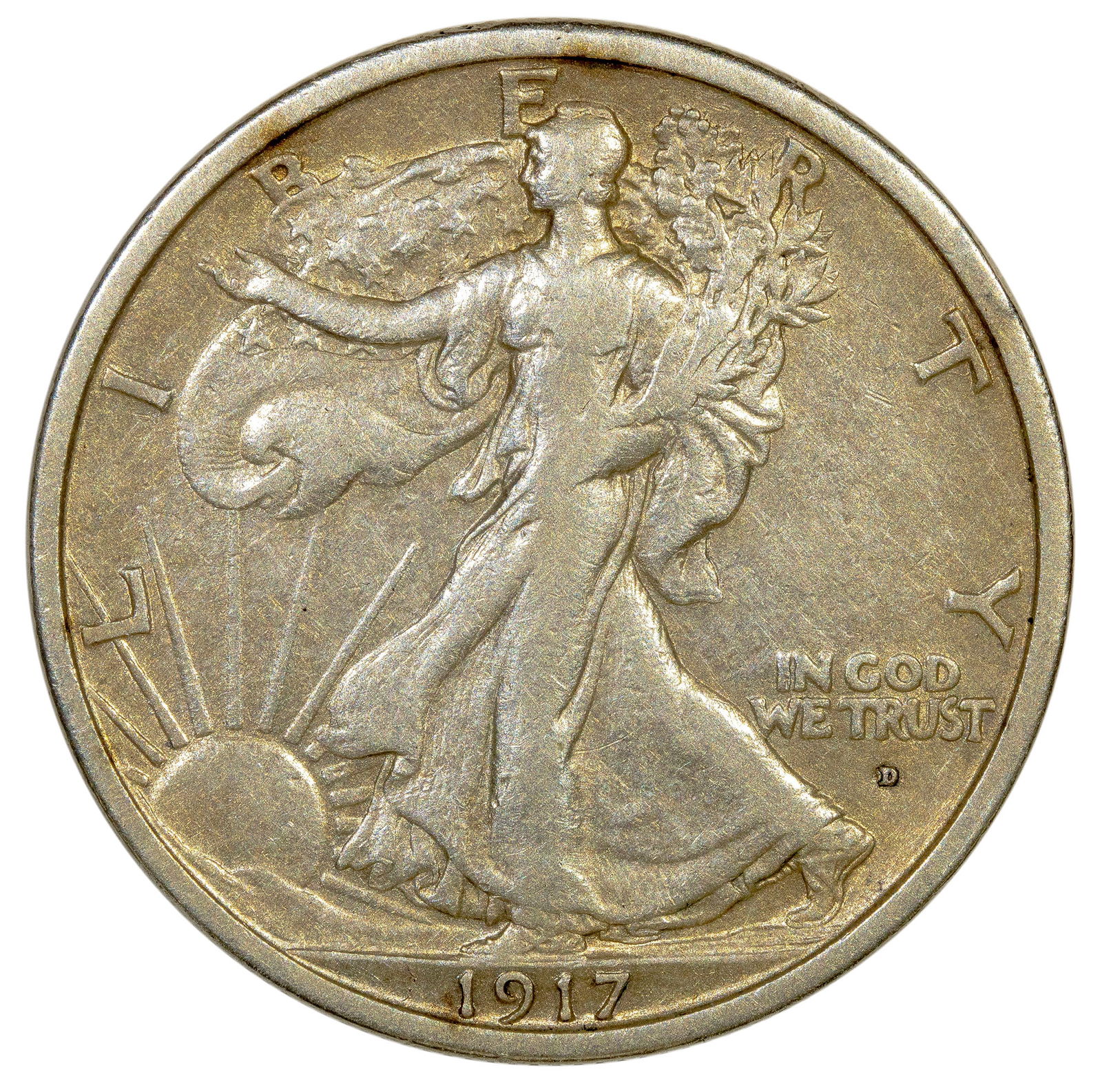 EF-40 Details 1917-D Walking Liberty Half Dollar (1 of 2)