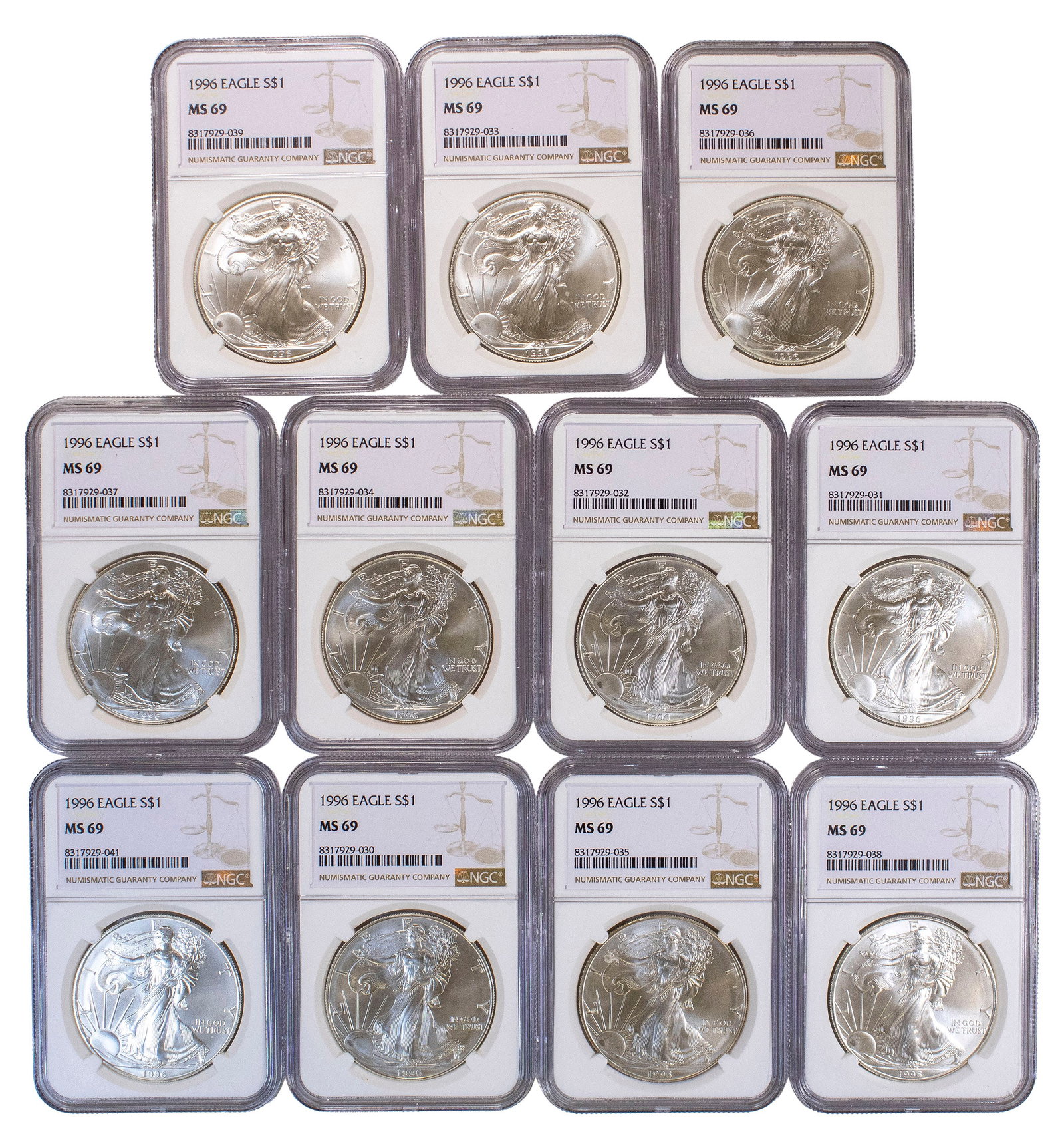 11 pcs NGC MS-69 1996 Silver Eagles (1 of 2)
