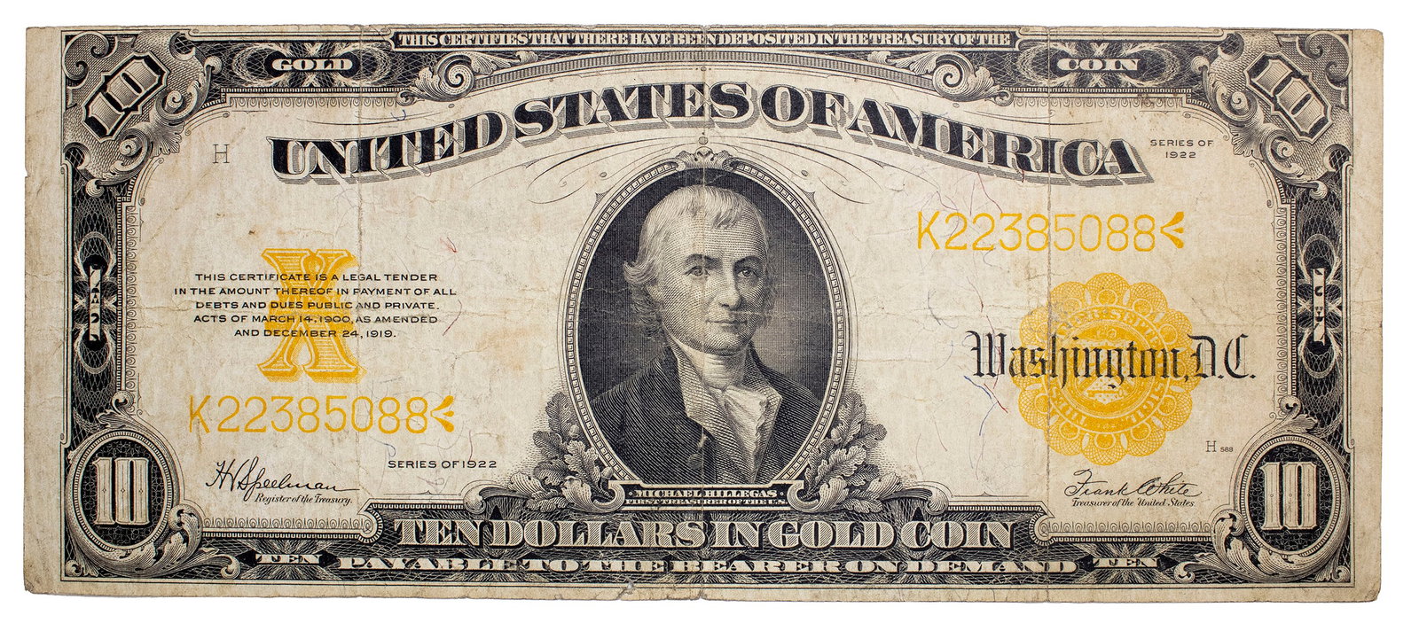 VF Series 1922 $10 Gold Coin Certificate. (1 of 2)