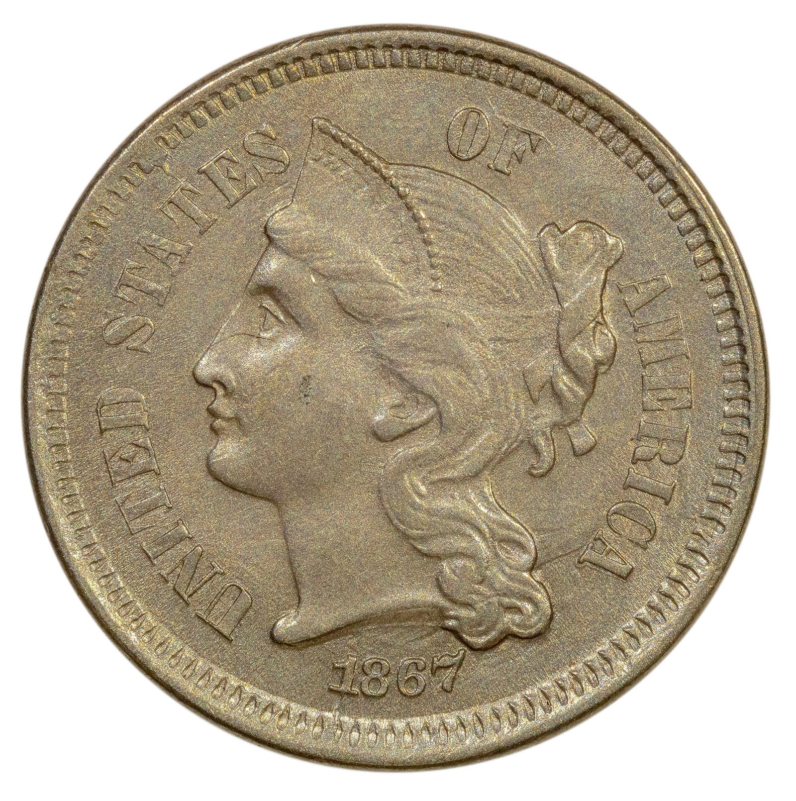 BU-60 1867 Nickel Three-Cents (1 of 2)