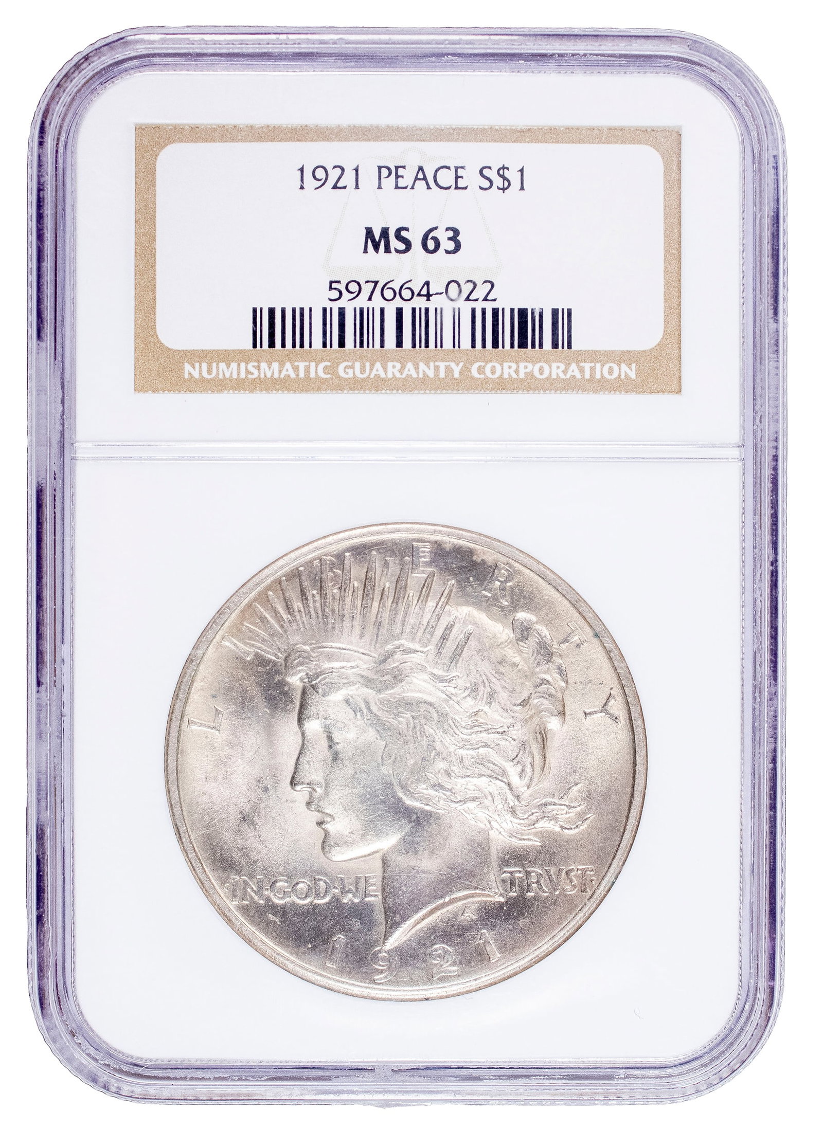 NGC MS-63 1921 Peace Dollar (1 of 2)