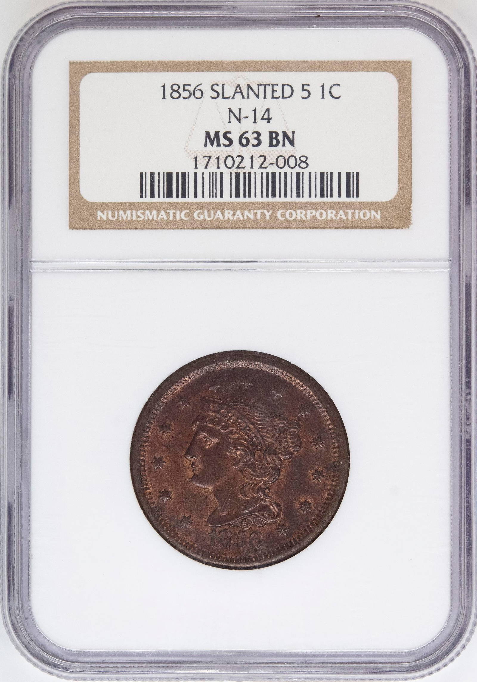 Ngc Ms63 Bn 1856 Slanted 5 Large Cent Auction