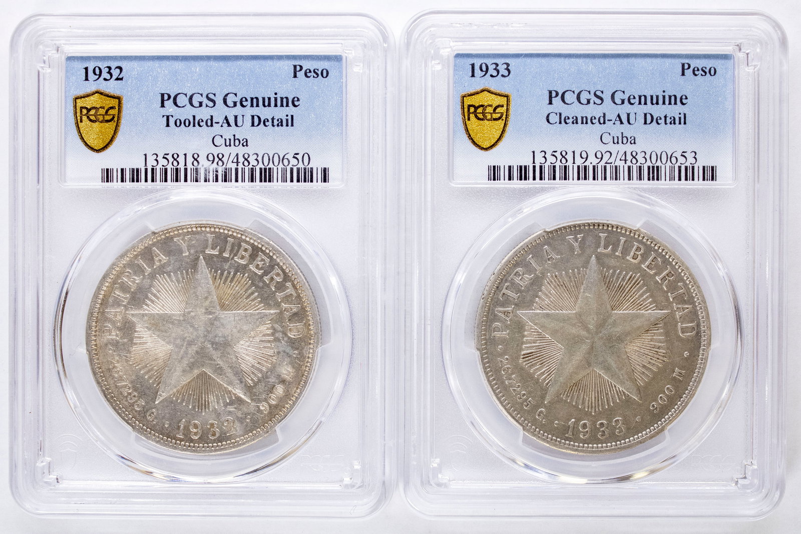 Cuba. PCGS-Certified Silver Peso AU Details Duo (1 of 2)