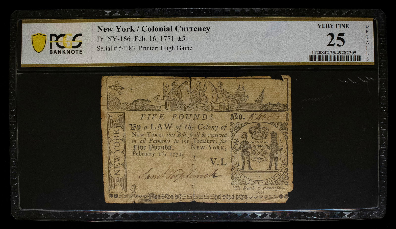 New York. PCGS VF-25 Details 1771 Five Pounds (1 of 2)