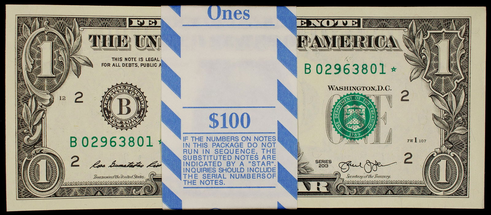 100 Note Consecutive Pack Of 2013 $1 Star Notes (1 of 2)