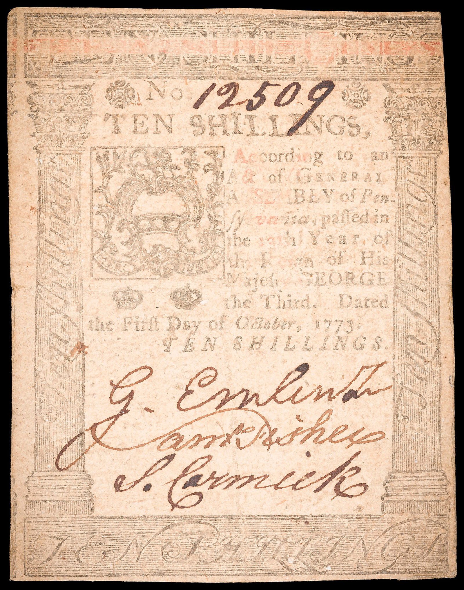 VF 1773 Pennsylvania 10 Shils Colonial Currency (1 of 2)