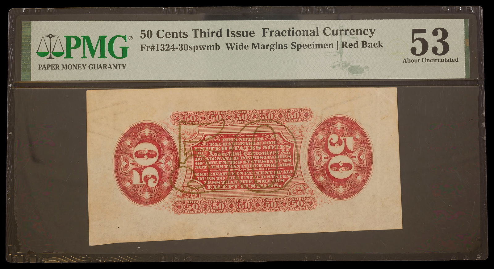 AU-53 Specimen 1863 50 Cent Fractional (1 of 2)