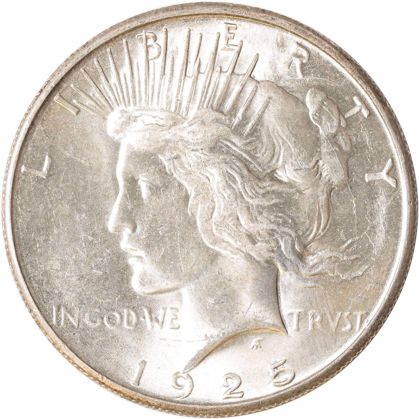 BU-62 1925-S Peace Dollar: Brilliant and nearly choice.