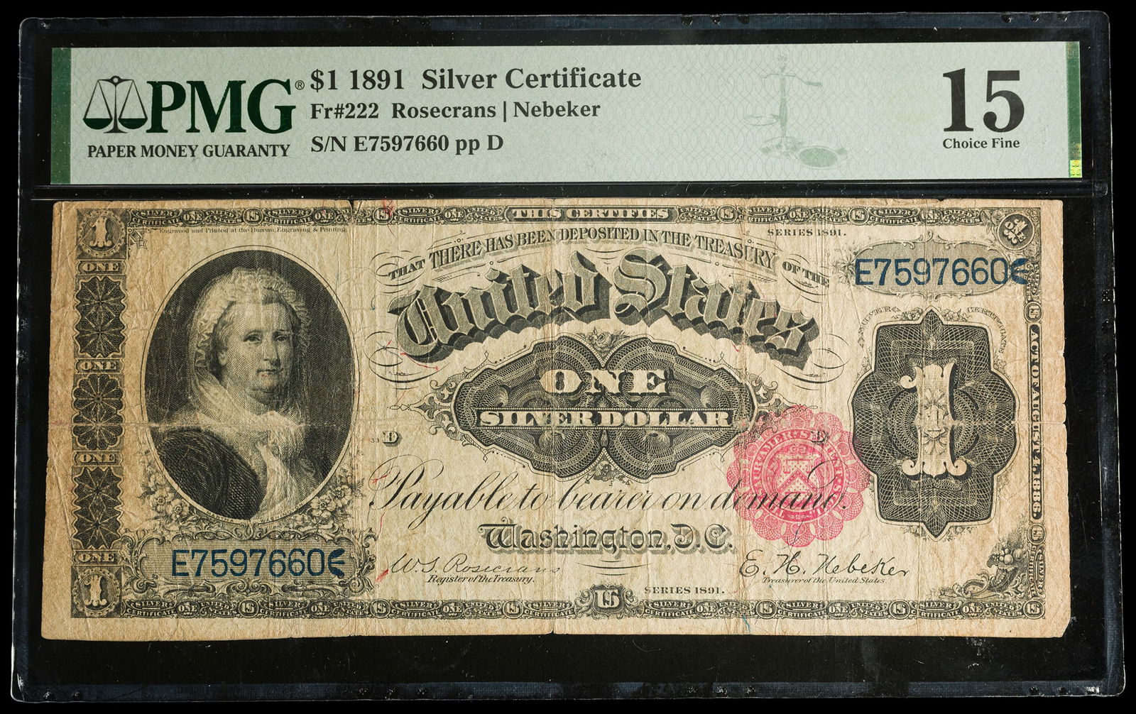 PMG Fine-15 Series 1891 $1 Silver Dollar Note (1 of 2)