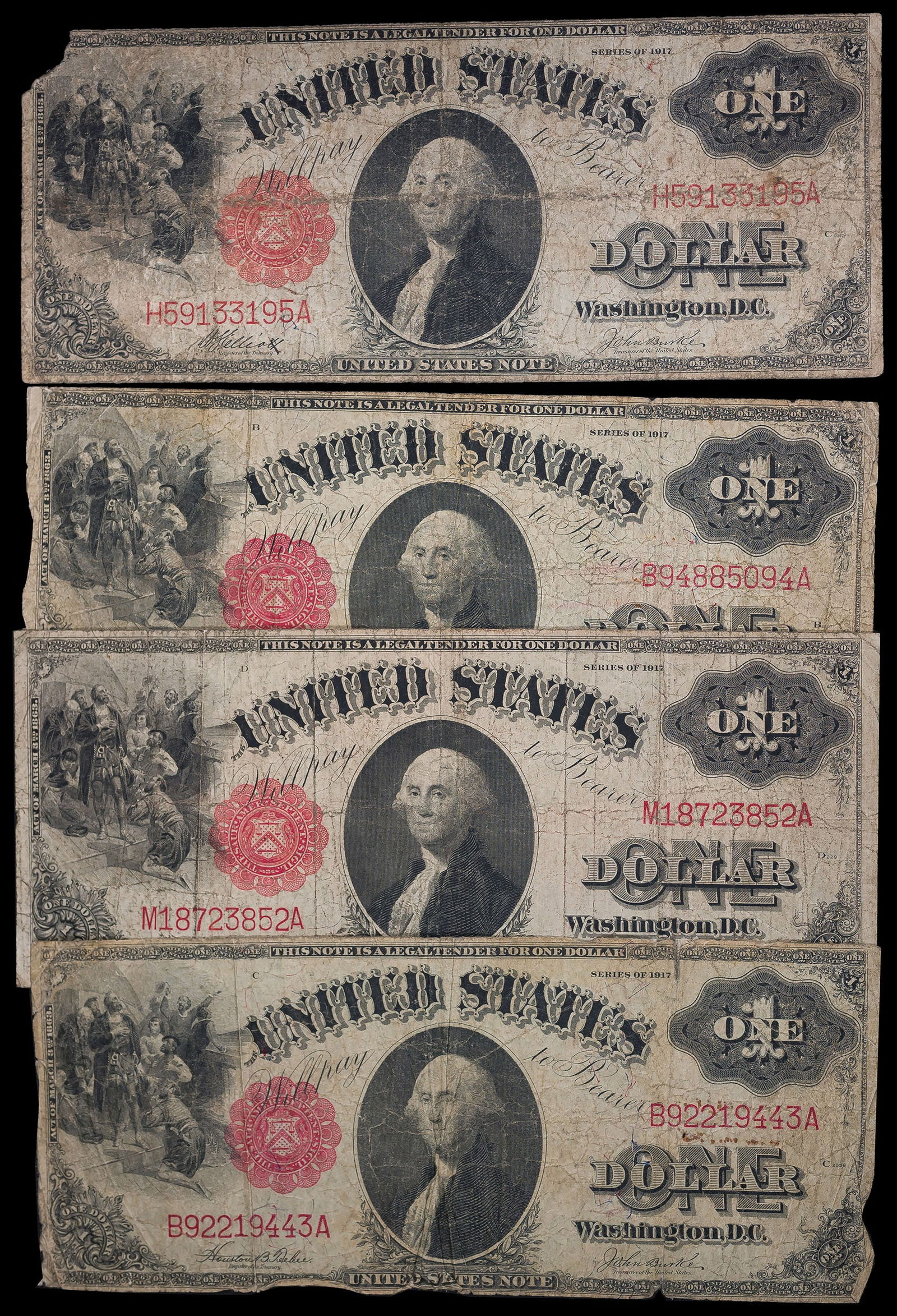 4 PCS VG-F 1917 $1 United States Notes (1 of 2)