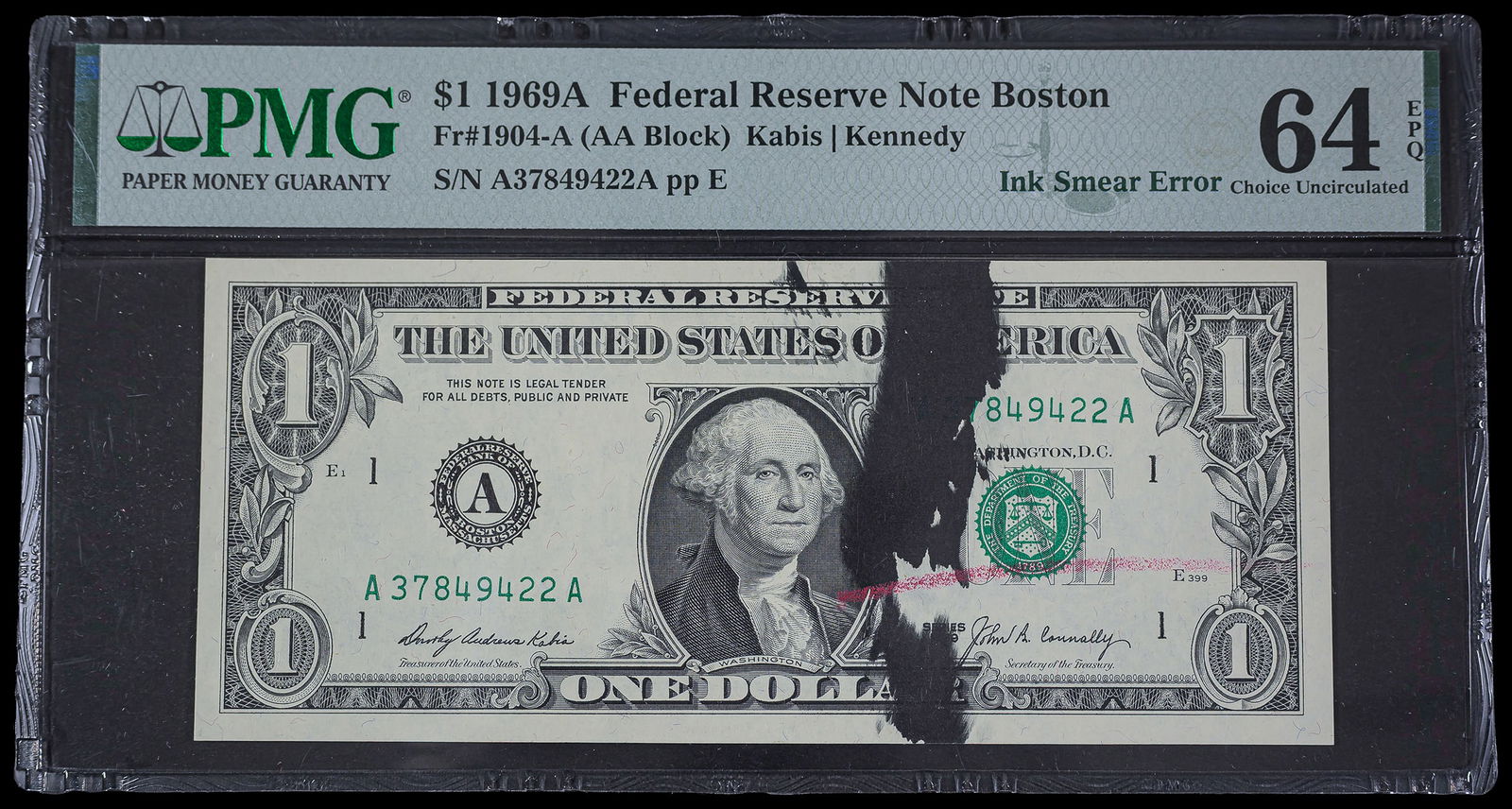PMG-64 EPQ 1969-A $1 Error Note (1 of 2)