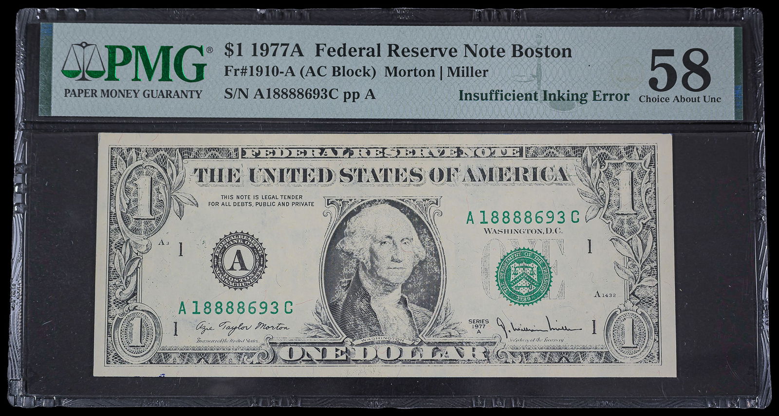 PMG-58 1977-A $1 Error Note (1 of 2)
