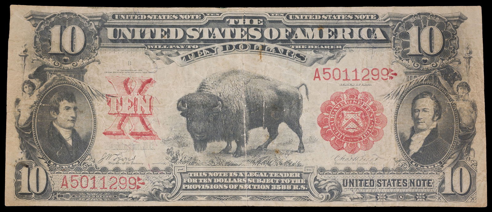 VF Period Counterfeit Bison 1901 $10 Note (1 of 2)