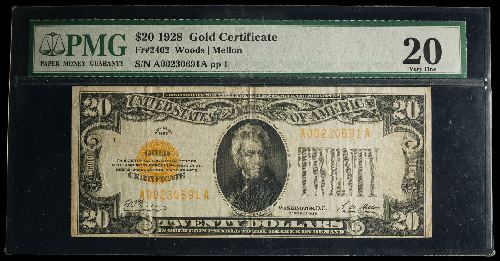 PMG VF-20 Series 1928 $20 Gold Certificate (1 of 2)