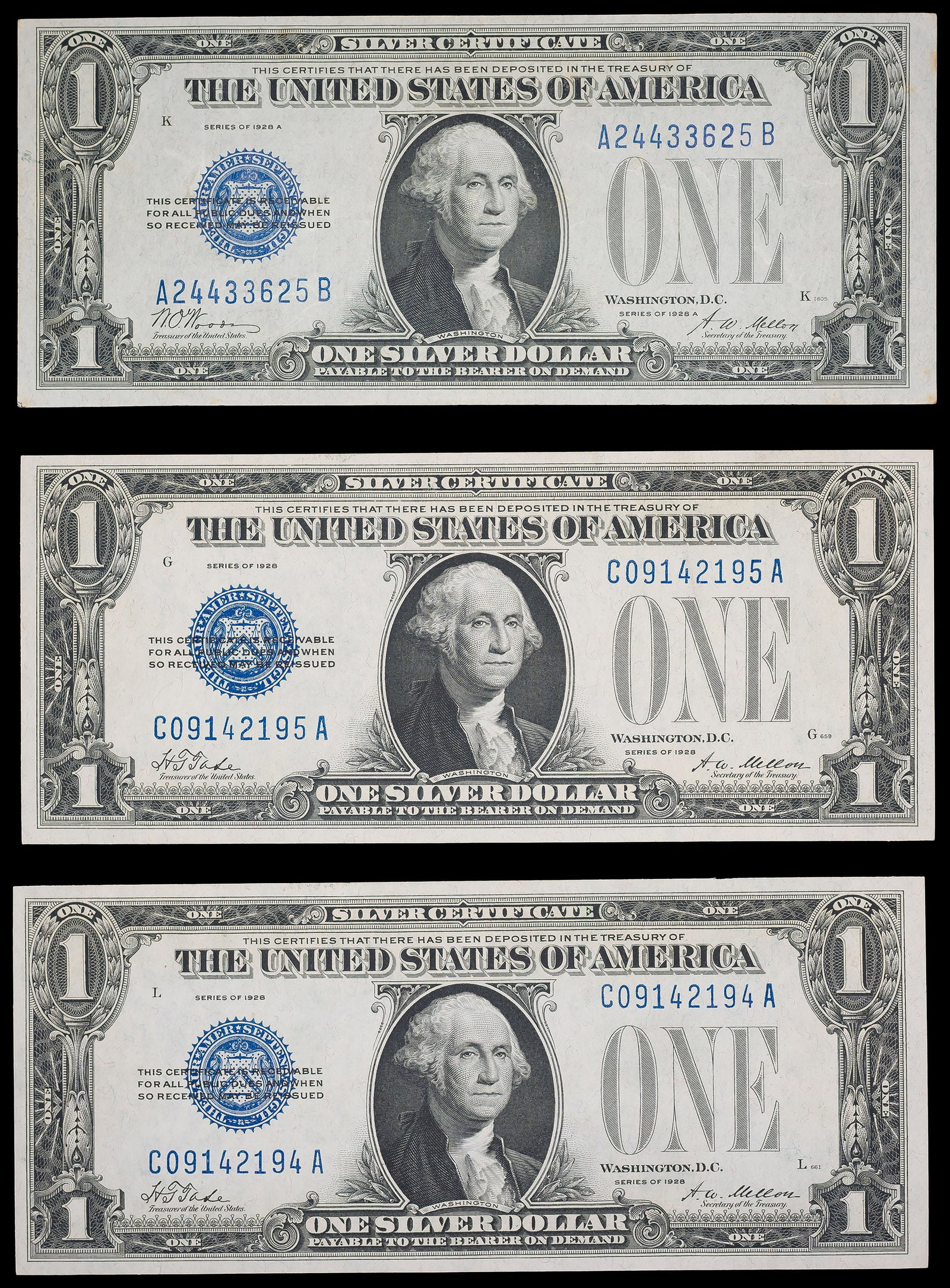Crisp UNC Mixed 1928 $1 Silver Certificates (1 of 2)
