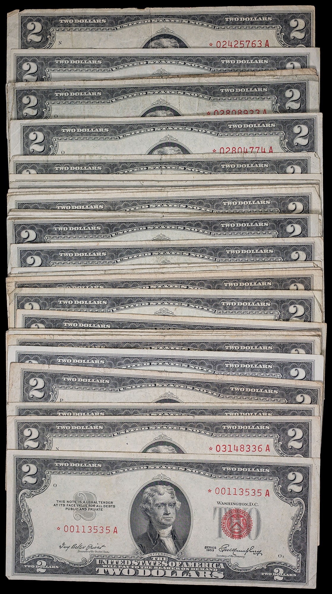 Hoardlet of Mixed VF-EF 1953 $2 Star Notes (1 of 1)