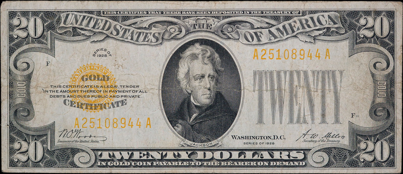 VF 1928 $20 Gold Coin Note (1 of 2)