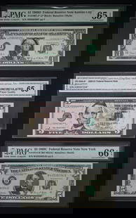Certified Currency Trio: Includes: Fr-1907J, PMG MS-65 EPQ 1969-D $1 Star Note. Serial No. J00586406*; Fr-1972-B, PMG MS-66 EPQ 1969-C $5; and Fr-1934A, CGAI MS-65 OPQ 2009 Star Note. Serial No. 06097204*. (Total: 3 pieces)