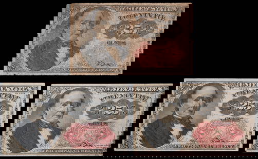 Fractional Currency Trio: Includes: Fr-1309, 1874 5th Issue 25-Cents (3), VG, VF, and EF. (Total: 3 pieces)