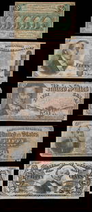 Fractional Currency 50-Cents Selection: Includes: Fr-1339, 1863 3rd Issue 50-Cents, EF, stained, mount removal; Fr-1376, 1863 4th Issue 50-Cents, VG; Fr-1379, 1863 4th Issue 50-Cents, Fine, taped; Fr-1312, 1863 1st Issue 50-Cents, Fine; and