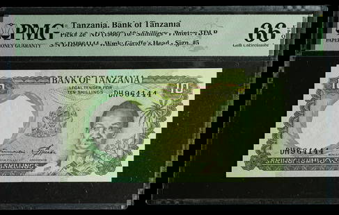 Tanzania. PMG MS-66 EPQ 1966 10 Shilling Pair: Consecutive Serial Numbers. Serial Numbers D964144 and DH964145. Gem quality by any measure. (Total: 2 pieces)