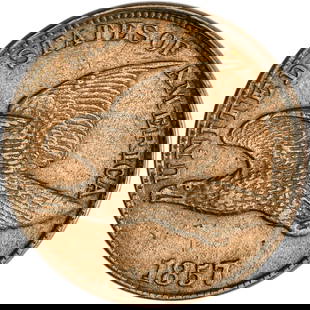 AU-50 1857 Flying Eagle Cent: Lustrous golden-olive brown surfaces offer minimal wear and no visible marks.