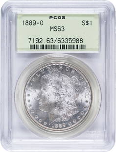 PCGS MS-63 1889-O Morgan Dollar: Bright and lustrous, and the absolute physical match to many MS-64s we see in the marketplace today! In an old-style PCGS green label holder with plastic frame.