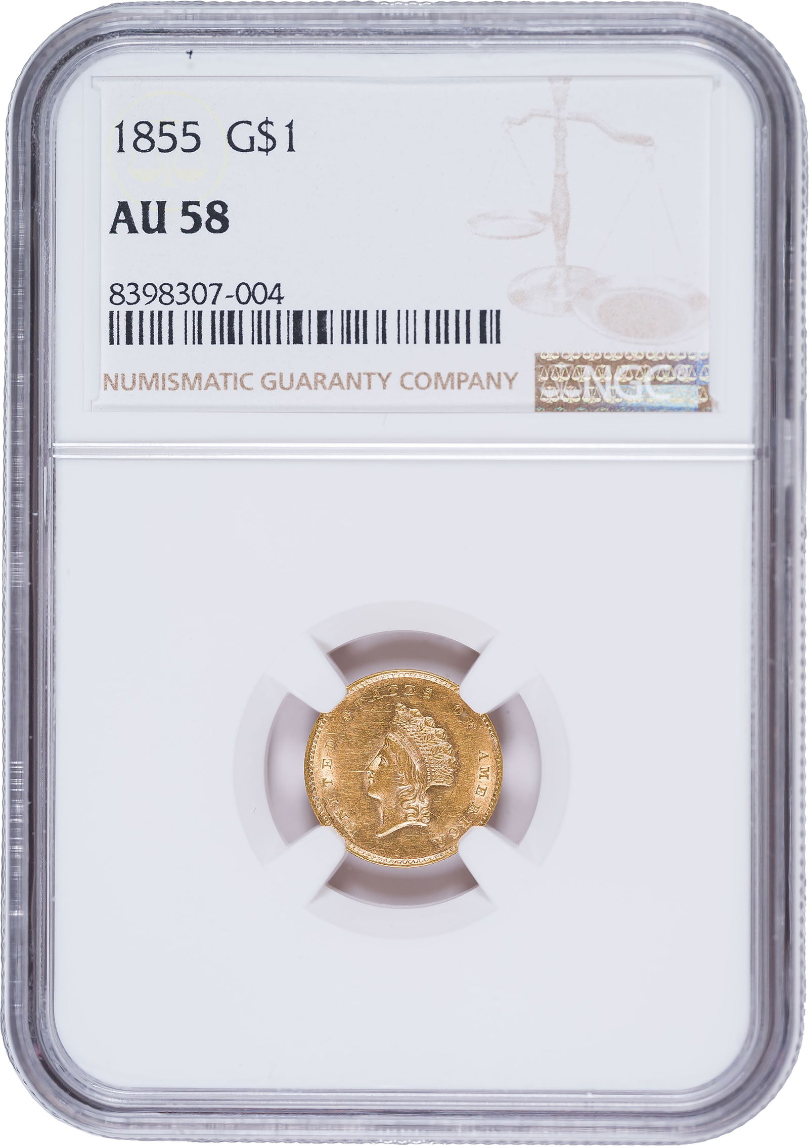 NGC AU-58 1855 Type II Gold Dollar (1 of 2)