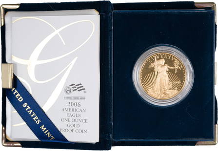 Gem Proof 2006 $50 Gold American Eagle: In box of issue. Gem, as struck. Edge of plastic capsule cracked.