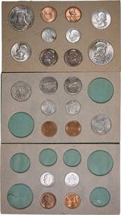 Mint Set. Complete 1955-PDS Mint Set: Unc, as struck, most coins toned. Philadelphia, all five denominations; Denver, no half dollars this year; and San Francisco, no Nickel, Quarter, or Half dollar coinage. In original holder of issue. (