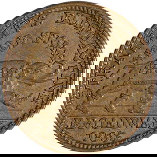 Civil War Token. New York. AU-50 1863 Token: Store Card. Fuld-10f-1a. Rarity-3. The popular Elephantine Shoes variety. Lustrous golden-tan.
