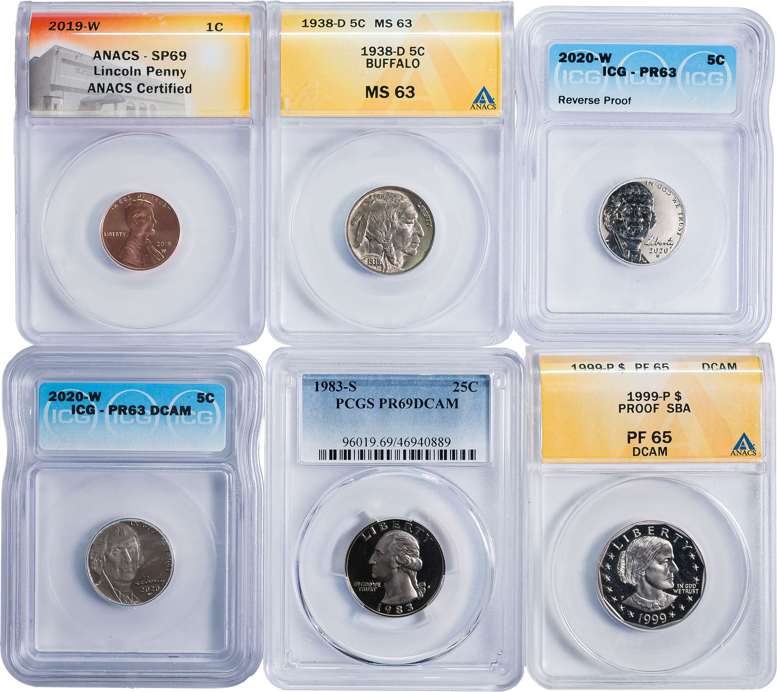 6 Mixed Certified U.S. Coins (1 of 2)